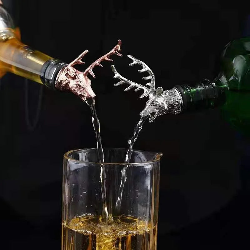 Zinc Alloy Wine/Whiskey Pourer and Bottle Stopper Deer Stag Head Shape